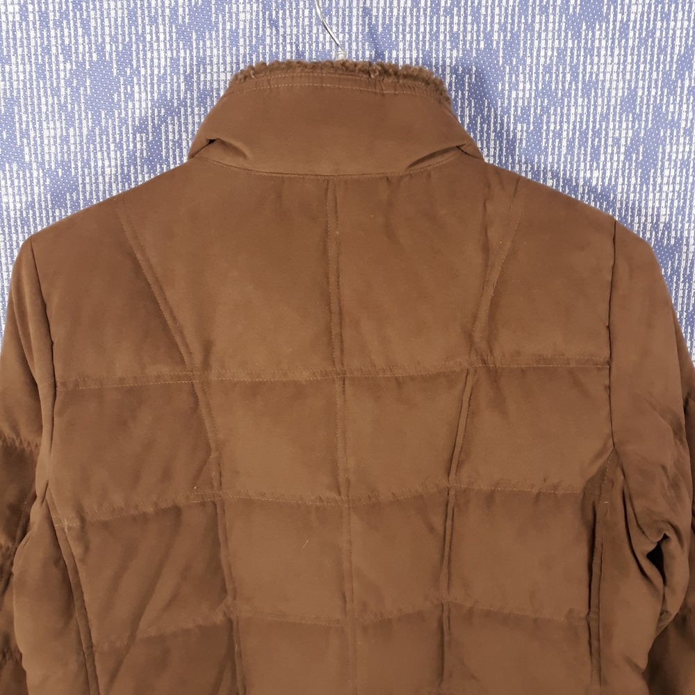 L.L. Bean Puffer Coat Jacket Womens Large Petite Goose Down Faux Fur Trim Brown - Picture 11 of 13